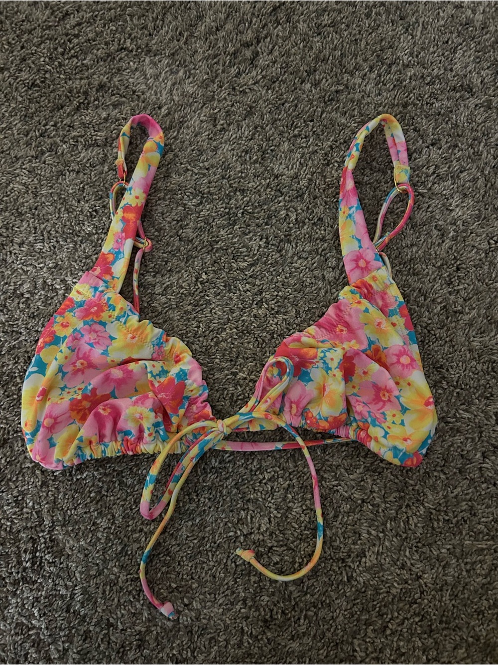 No Boundaries Floral Triangle Bikini Top - Pink, Yellow, Blue